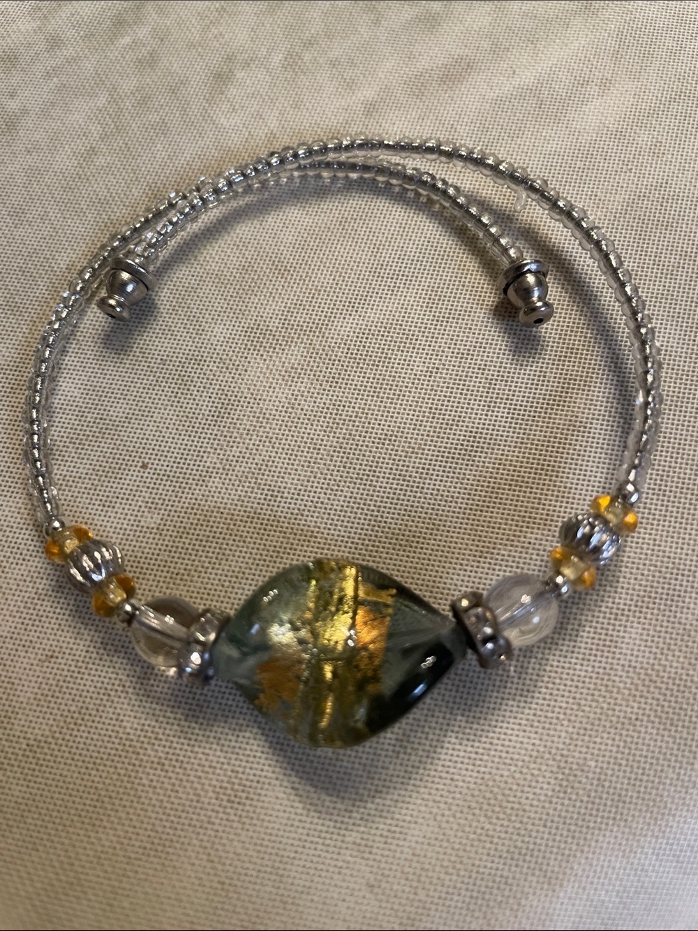 Silver and Gold Accent Glass Bead Bracelet